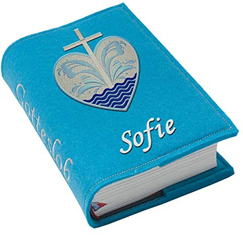 Gotteslob Gotteslobhülle Großdruck Kreuz Herzen Wasser Filz mit Namen bestickt hellgrau weiß dunkelgrau lila blaugrau dunkelblau türkis maigrün flieder, Farbe:türkis