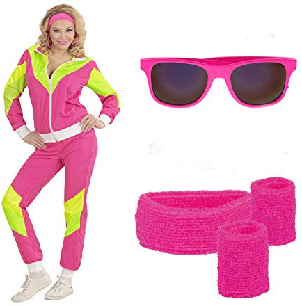 Unisex Kostüm 80er Jahre Trainingsanzug Gr. S- 3XL mit Brille + Schweißbänder S - 165-172cm
