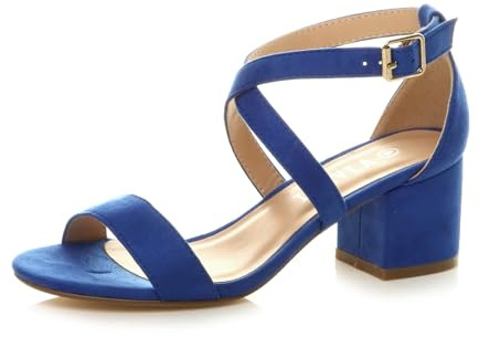 AJVANI Womens ladies mid low block heel peep toe ankle strap strappy party sandals size