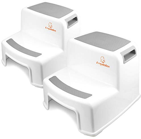 Angelbliss (Grau 2er Pack) Tritthocker für Kinder, Anti-rutsch Trittschemel-2-Stufig, Zweistufiger Tritthocker