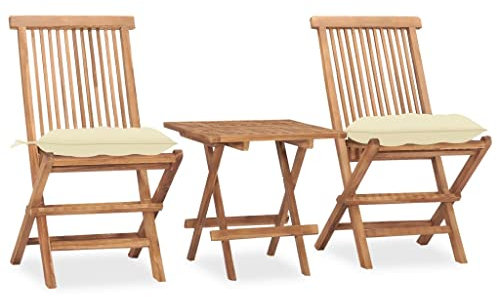 vidaXL Teak Massiv Gartenmöbel 3-TLG. mit Kissen Klappbar Balkonset Gartenset Tisch Stühle Sitzgruppe Balkonmöbel Bistroset Gartengarnitur