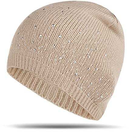 WQZYY&ASDCD Mütze Beanie Hut Mode Multi Color Frauen Warme Mütze Mützen Hüte Für Frauen Männer Strickmütze Strass Mütze Beige