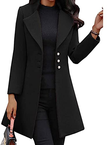 Winter Mid-Length Wool Lapels Look Thin, Solid Color Slim Women'S Woolen Coat Jacket