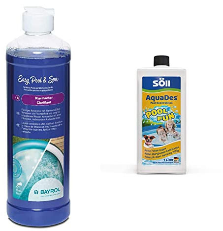 Bayrol Easy Pool & Spa Klarmacher Trübungsentferner/Klareffekt für kristallklares Wasser 0,5 L, Weiß & Söll 31430 AquaDes Pool-Desinfektion flüssig 1 l - wirksame Poolreinigung Wasserpflege