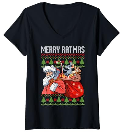 Donna Brutto Natale per i proprietari di topi di animali domestici Divertente fantasia Rat Ratmas Maglietta con Collo a V