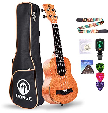 MORSE Soprano Ukulele Arm Rest Ukulele for Beginner Pack-21 Inch with Gig Bag Fast Learn Songbook Tuner Pick All in One Kit