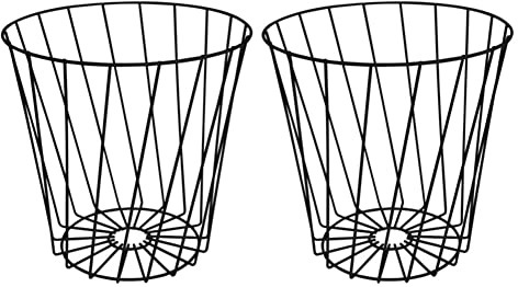 ETRAVRL - Cubo de basura de metal, papelera de hierro de metal, cesto de basura, cesta de alambre, contenedor de alambre, decoración, dormitorio, estilo nórdico, negro, juego de 2