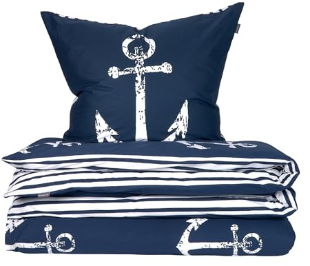 Schiesser Bettwäscheset Marina | Renforcé | 100% Baumwolle aus nachhaltiger Produktion | 155x220cm + 80x80cm | Dunkelblau