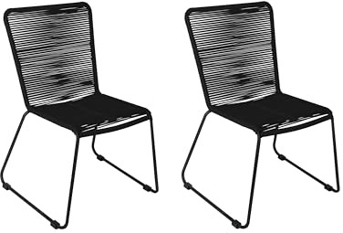 SAM 2er Set Outdoor-Seilstuhl ISRA, Farbe Schwarz, schwarzes Eisen-Gestell | Seilbespannung aus Polyester, Gartenstuhl/Rope Chair im modernen Design, für Balkon & Terrasse und Garten