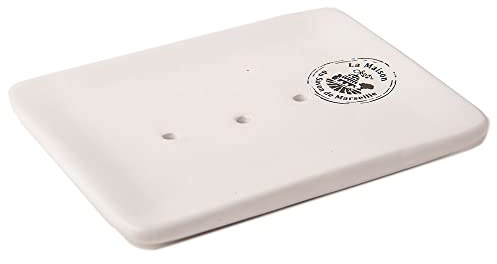 Maison du Savon - White Ceramic Soap Dish - 3 Drainage Holes - 12cm x 9cm x 2cm Compact Size - Suitable for All Sinks
