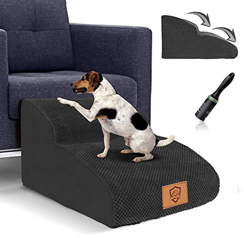 Myiosus Hundetreppe 2 Stufen Schaumstoff Hundetreppe mit Anti-Rutsch-Abdeckung für Bett & Sofa, Haustierrampenleiter für kleine Katzen und Welpen, senden Sie 1 Fusselrolle, Schwarz