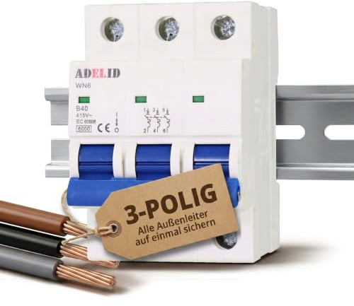 ADELID Leitungsschutzschalter 3-polig B 10A 230/400V AC | Sicherungsautomat 6kA Kurzschlussfestigkeit | LS-Schalter IP20 Schutzklasse | 50/60 Hz, max. 25 mm²