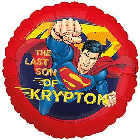 Party Factory Superman Folienballon `The Last Son of Krypton´, Ø45cm, blau, rot und gelb, Superhelden Heliumballon zum Geburtstag