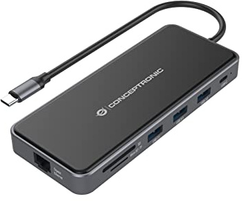 Adaptador USB-C 12IN1 CONCEPTRONIC HDMIx2 VGA USB-C Datos USB-A Audio LAN Lector Tarjetas DONN15G