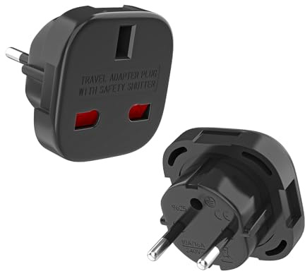 VIEVRE 2 Stück Adapter UK auf DE, Travel Adapter England Deutschland Stecker, Reisestecker Typ G Steckdose, Steckdosenadapter England für EU zu England/Schottland/Irland/Dubai/Maldives, Schwarz