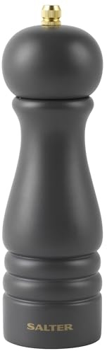 Salter Olea BW12029CEU7 Molinillo de sal y pimienta, molienda ajustable de fino a grueso, mecanismo de cerámica, adecuado para sal de roca y pimienta, especias y temporada, tapa adicional incluida, | Mecanismo de molienda de cerámica, ajustable de fino a grueso, incluye 2 tapas con grabado S y P, girar para moler