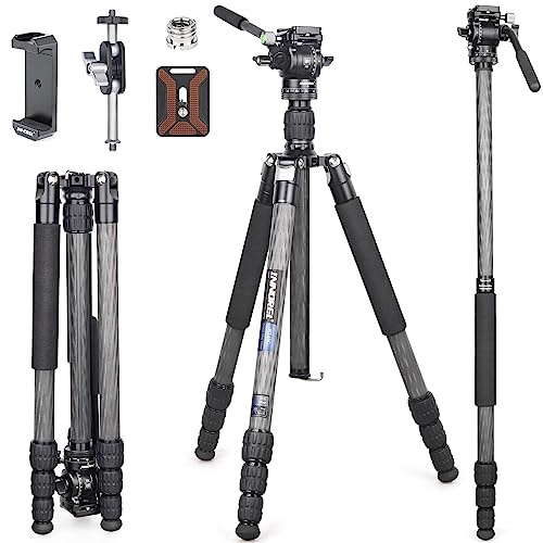INNOREL RT45C+F10 - Trípode portátil de fibra de carbono de 10 capas profesional, compacto, ligero, trípode para cámara réflex digital, videocámara con mini cabezal de video fluido de amortiguación