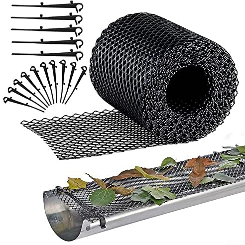 RANRAO Rete di protezione in plastica per grondaie, 15 cm x 6 m, protezione per grondaie, per prevenire lo scarico e l'ostruzione delle grondaie