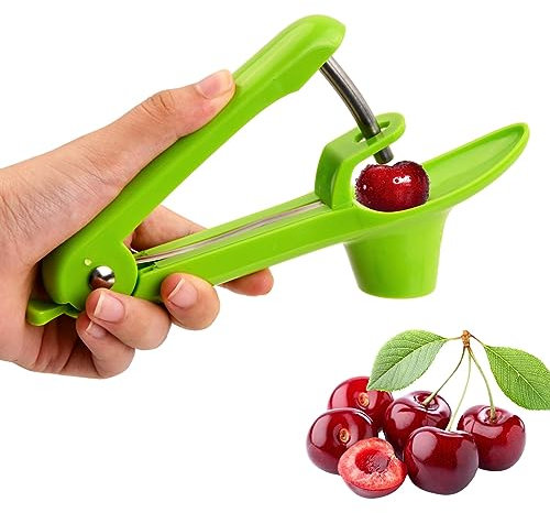Hoxfly Deshuesador de Cerezas, Herramienta para Quitar Hoyos de Cereza, Cerezo Removedor, Deshuesador de Aceitunas, Herramienta para Picar Cerezas, para Uso con Una Sola Mano (Verde)