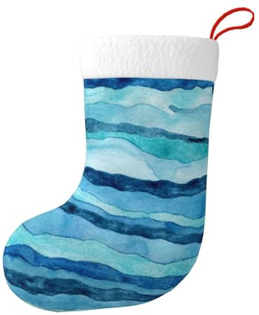 TRESILA Weihnachtsstrumpf, Weihnachtsstrümpfe, Geschenktüten, Süßigkeitenbeutel, Weihnachtsbaum, hängende Strümpfe, personalisierte Dekoration, blaue Wellenstreifen