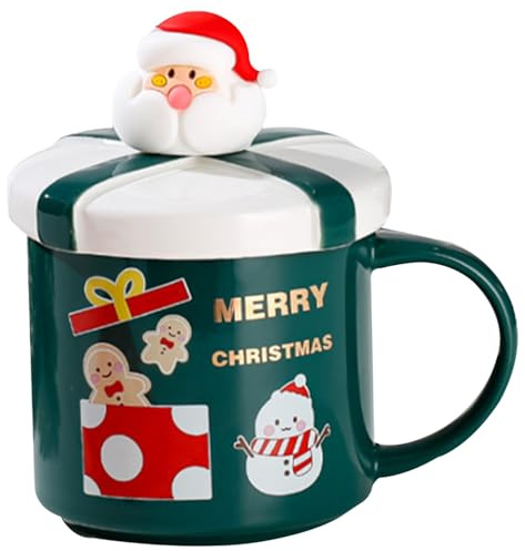 Tazze di Natale da 400 ml di tazze di Natale con coperchio e agitazione graziosi tazze da tè in ceramica di tazza di Natale con pacchetti squisiti per genitori bambini amici regalo natalizio b