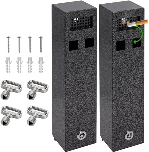 Aschenbecher Wandmontage 2 Stück, Wandaschenbecher für Draußen Verschließbar, Wand-Aschenbecher aus Verzinktem Blatt Quadratischer für Restaurants, Hotels und Büros(Rauchgrau)