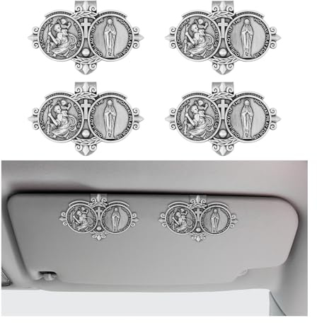Suvnie 4 Stück St. Christophorus-Medaille für Auto, Heiliger Christophorus und unsere Dame Sonnenblende, Dekor-Clip, katholischer Visier-Clip zum Segen der Fahrsicherheit, Autozubehör, Geschenk für