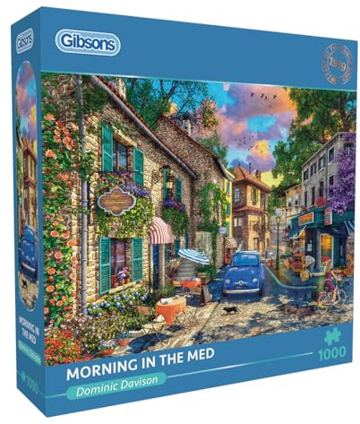 Gibsons Morning in the Med 1000 Piece Jigsaw Puzzle for Adults - Charming Mediterranean Town Artwork by Dominic Davison - Premium Sustainable Puzzle Made in the UK/EU - Great Gift