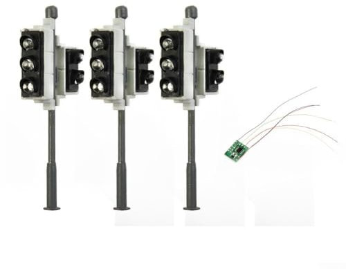 3er Set H0 Ampeln für Schienen- und Gebäude-Layout, Spurweite 00 H0 Ampeln mit roten, grünen und gelben LEDs verbessern den Realismus im Eisenbahn-Layout