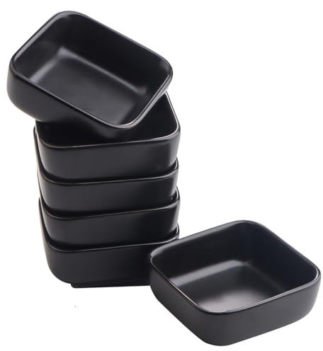 ZIGefofo Lot de 6 Bols à Sauce Carrés en Céramique - Petits Bols à Trempette Pour Sauce Soja, Barbecue, Glace, Dessert, Fruits, Collations, Sushis - Noir