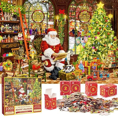 Rhybor 2024 Christmas Advent Calendar Jigsaw Puzzle 24 Parts 1008 Pieces Jigsaw Puzzle Birthday Gifts for Boys Girls Christmas Gifts For Adults And Kids
