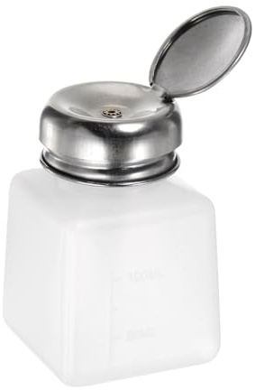 HARFINGTON Solvent Alcohol Dispensers 100ml(3.4oz) Push Down Liquid Dispenser Pump Bottle with Sealing Stainless Steel Lid for Acetone Cleanser Polish Remover, White