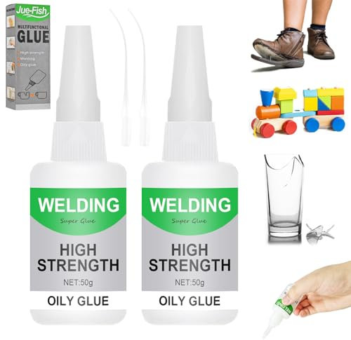 SilverChry 2Pcs*50gWelding High-Strength Oily Glue, Colle Huileuse Haute Résistance pour Soudage, Colle Plastique Extra Forte, Universal Super Glue, pour Coller Plastique, Verre, Bois, Pierre et Métal