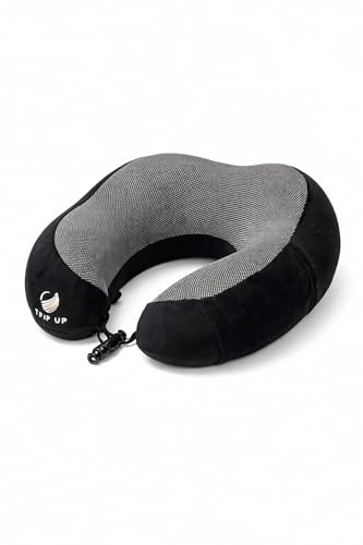 Trip Up Reisekissen Memory Foam – Nackenkissen Flugzeug & Auto – ergonomisch, samtweich, atmungsaktiv – waschbar & einstellbar – Schwarz (Jet Black)