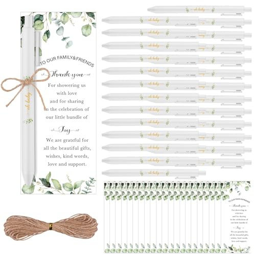 Kklolai 36 Sets Baby Shower Favors Gifts for Guest Baby Shower Retractable Ballpoint Pens with Thank You Bookmarks Gender Reveal Party Favor for Babies Shower Party Souvenirs Prizes (Classic)