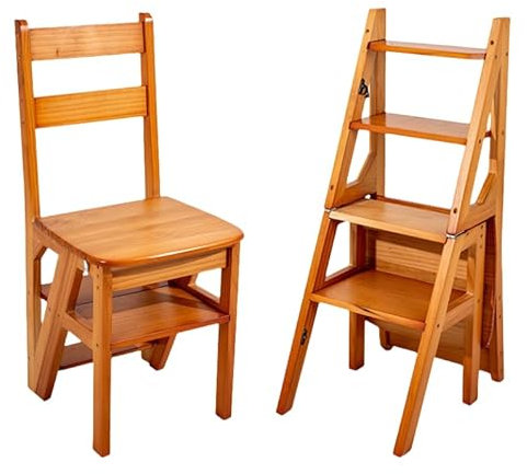 Escalera Plegable de Madera combinada con Silla para Biblioteca doméstica, Escalera Multifuncional de 4 escalones en Espiga para Uso en Interiores y exhibición de Plantas.