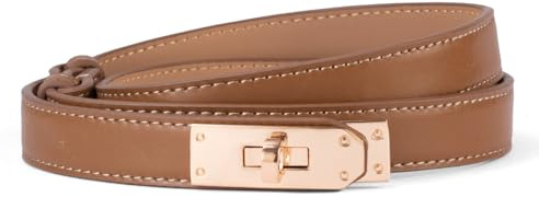SYMOL Damen Skinny Ledergürtel Einfarbig Legierung Drehverschluss Verstellbarer Dünner Gürtel 2cm Schmaler Dekorativen Taillengürtel Für Kleider Jeans Mantel.(Braun,Bundweite 50-100cm)