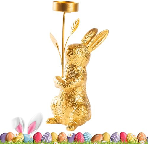 Candelador De Conejito, Candelabro De Pascua | Candeladores De Resina De Conejito para El Centro De Mesa,Figurita De Animales Rústicos Vintage, Decoración De Pascua Dorada para El Hogar, Manto, Mesa