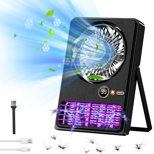 OKYUK Insektenvernichter für Außen und Innen, Mückenfalle mit Ventilator, Tragbare Mückenlampe für Camping, Elektrische Mückenfalle Ideal für Camping, Garten und Wohnräume (Schwarz)