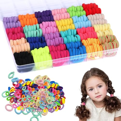 400 stycken flätgummi för flickor, små hårsnoddar med sorteringslåda, färgglada, sömlösa babyhårsnoddar, mycket elastiska, mångsidiga för flätor, barn och på språng, slumpmässiga blandade färger