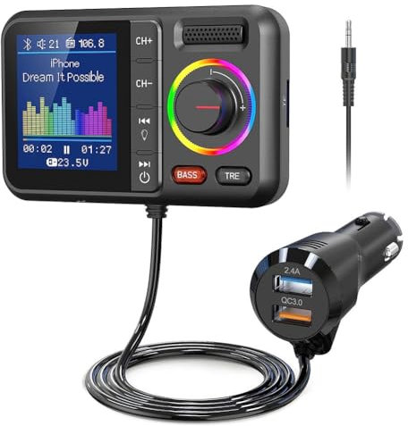 Wrtysully Adattatore Trasmettitore Bluetooth 5.0 con Display Digitale A LED, Lettore MP3 AUX da 3,5 Mm, Adattatore Audio HIFI per PC, TV, Auto, Altoparlante di Casa
