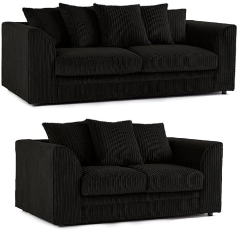 ET Jumbo Cord Fabric Sofa - 3 Seater and 2 Seater - Jumbo Cord Fabric (Black, 3+2 Seater)