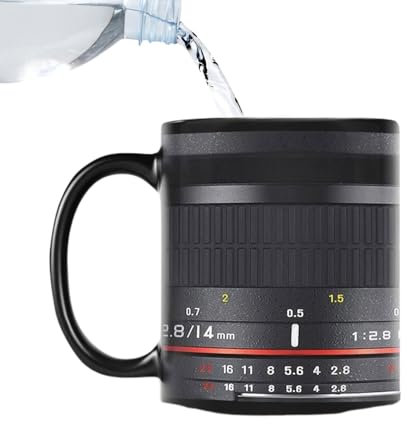 Camera Lens Mug – Novelty Coffee Cup, Photographer Gift Mug, Realistic Camera | Stainless Steel Interior with Screw Lid and Rubber Grip for Travel Workspaces Studios and Photography Fans