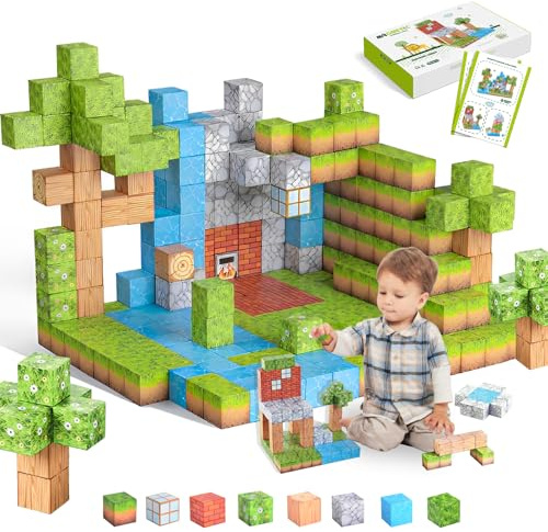Magnetische Bausteine 2,5 cm, 99 Teile Magnetbausteine Magnetspielzeug Magneten Kinder, Magnetisches Spielzeug für Kinder ab 3 4 5 6 7 8 9, Magnetspiel kinderspielzeug für Jungen und Mädchen (Wald)