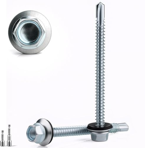 45 PCS Tornillos Autotaladrantes 4.8x55MM Tornillos Roscachapas 2pcs M8 Vaso Taladro Tornillo Panel Sandwich Tornillos Autorroscantes Metal para Panel Sandwich Tejado Chapas Metalicas Aluminio Plata