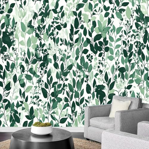 Fototapete Retro-Grüne Blätter 150x130cm，70Er Jahre Stil Wandtapete für Wohnzimmer Schlafzimmer