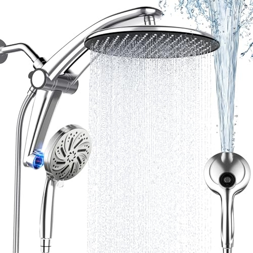 Shower Head with filtered Handheld High Pressure daul Shower Heads with Handheld Spray Combo and 10 Sprays Handheld Shower Head Detachable Shower head Built-in Magnetic Docking and Power Jets Chrome