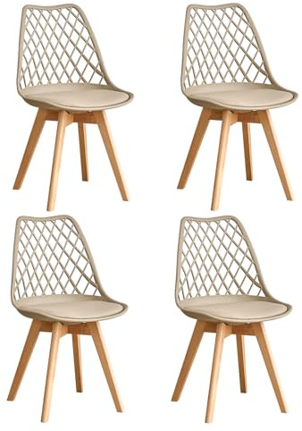 GrandCA HOME Set di 4 Sedie da Pranzo, Sedie da Cucina Moderne con Seduta Rivestita in pelle e Gambe in Faggio, Adatte a Cucine e Sale da Pranzo - Kaki