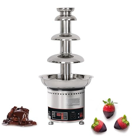SAYEYBU Electric Stainless Steel Chocolate Fondue Fountain Machine with Clear Acrylic Dust Cover, Adjustable Temperature, Chocolate Waterfall Machine for Party Wedding Buffet,4 Tiers host