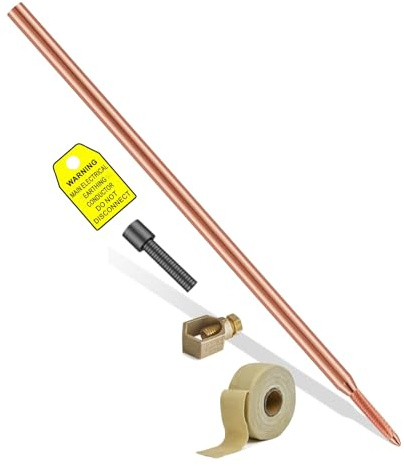 Ground Spike Set Kupferbekleidet 3m Durchmesser 16 mm - Tiefe Erdstange mit Kreuzverbinder & Korrosionsschutzband | Für PV-Anlagen, Blitzschutz & Elektroinstallatio (16mm x 1 meters)